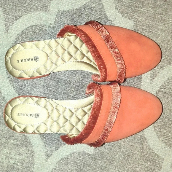 Birdies Shoes - Birdies Ani Slide Coral Fringed Mule Flat 7.5
